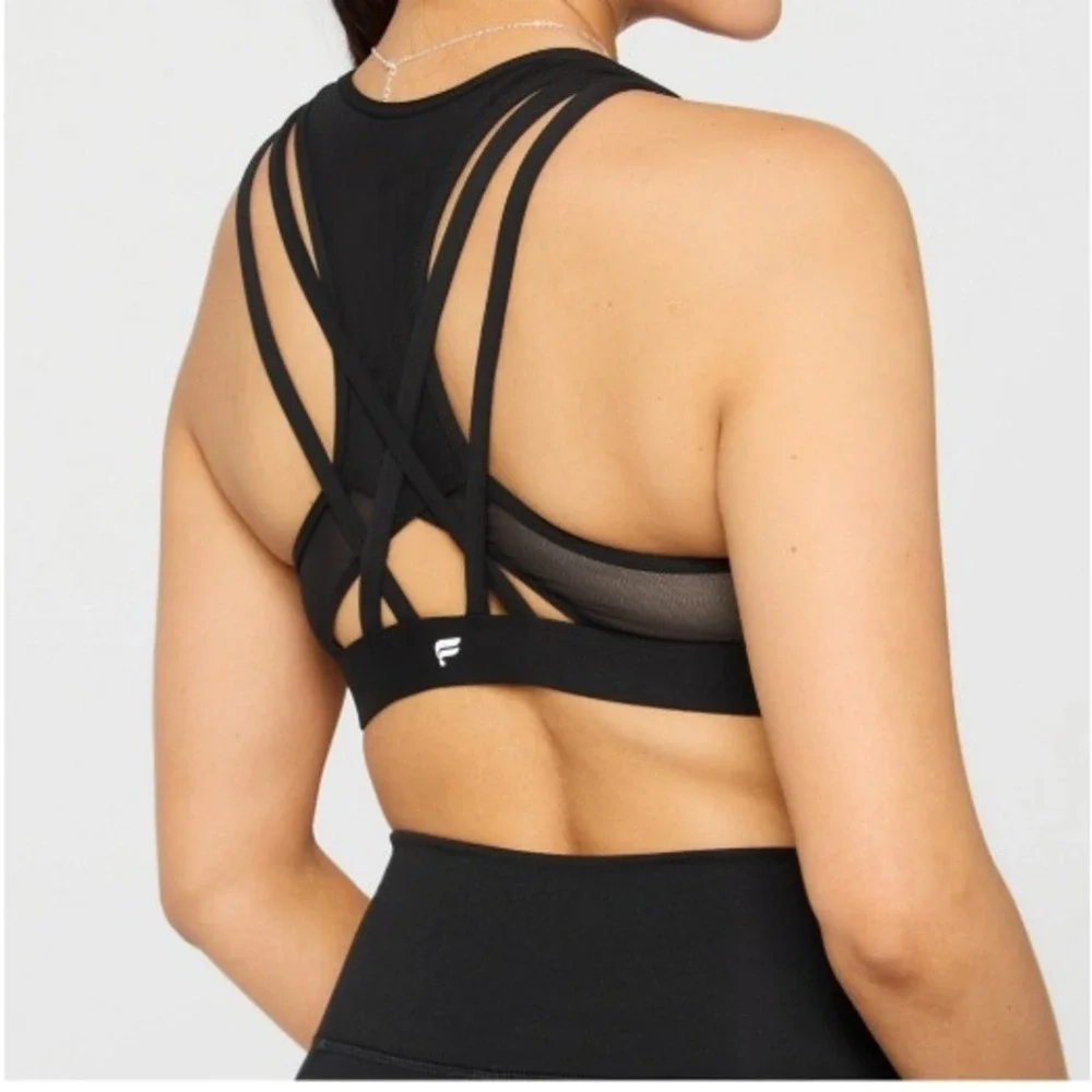 Fabletics Principal High Impact Sports Bra Black XS‎ Strappy Mesh Yoga Gym Chic